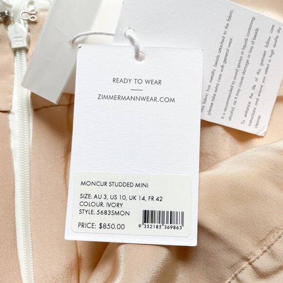 Zimmermann Moncur Studded Mini Skirt Ivory Size AU 3 US 10 NEW NWT - Picture 6 of 11